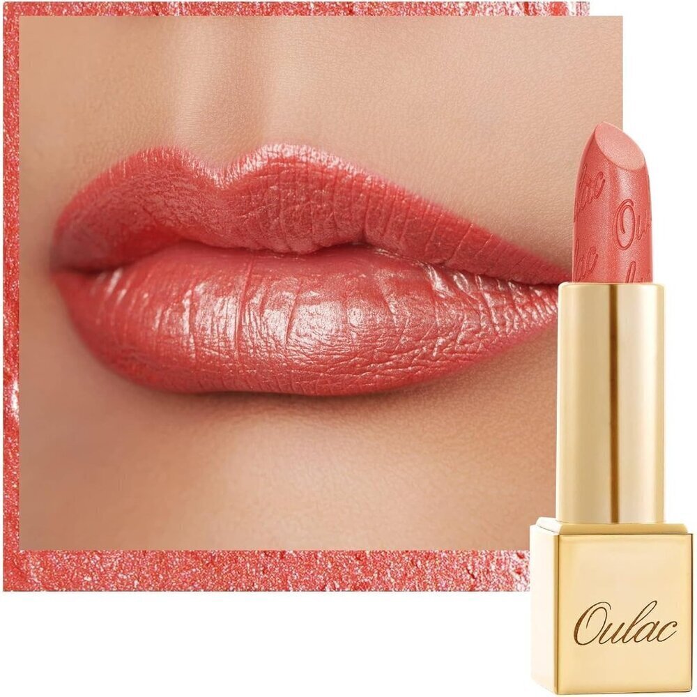 🆕 Metallic Coral Pink Lipstick Lightweight Soft Hydrating Vegan Full-Coverage